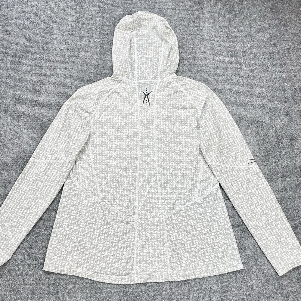 REI Hooded Athletic Top Womens Large White Printed Lightweight Thumb Holes - Picture 2 of 10